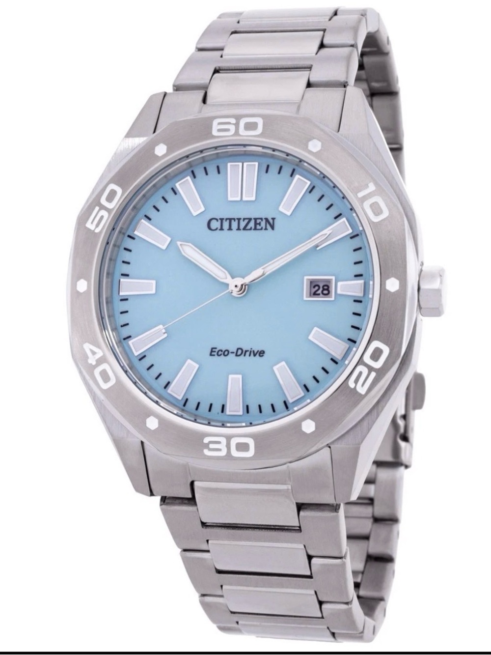 Citizen Men’s Silver Watch with Light Blue Dial
